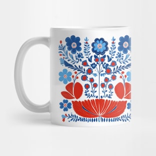 Red and Blue Scandinavian Folk Art Flowers Mug